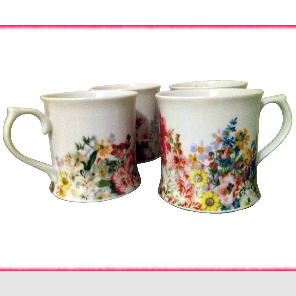 R Table by Rosanna, Set of 4 Cups, Floral Design